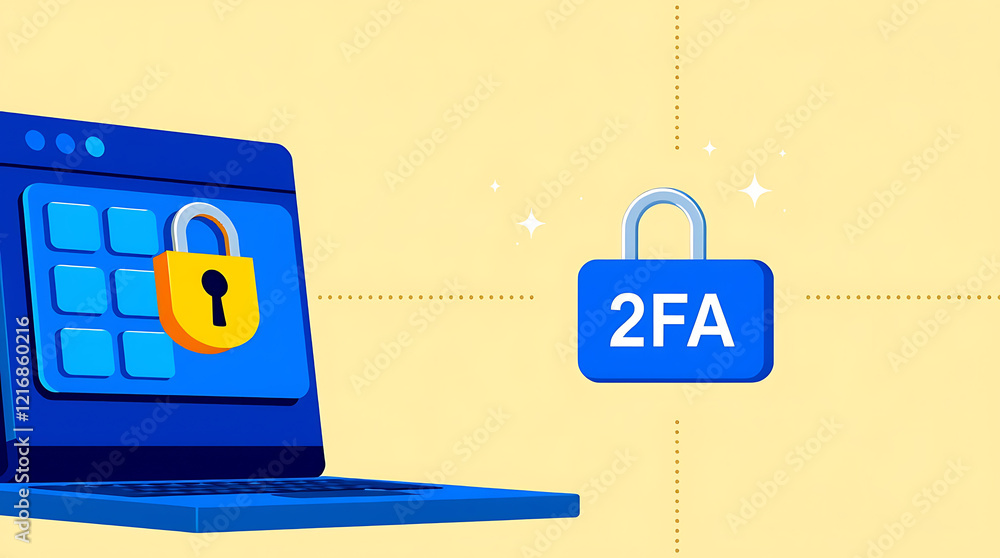 Poster two-factor authentication (2fa) security illustration: secure login process, online security, authen
