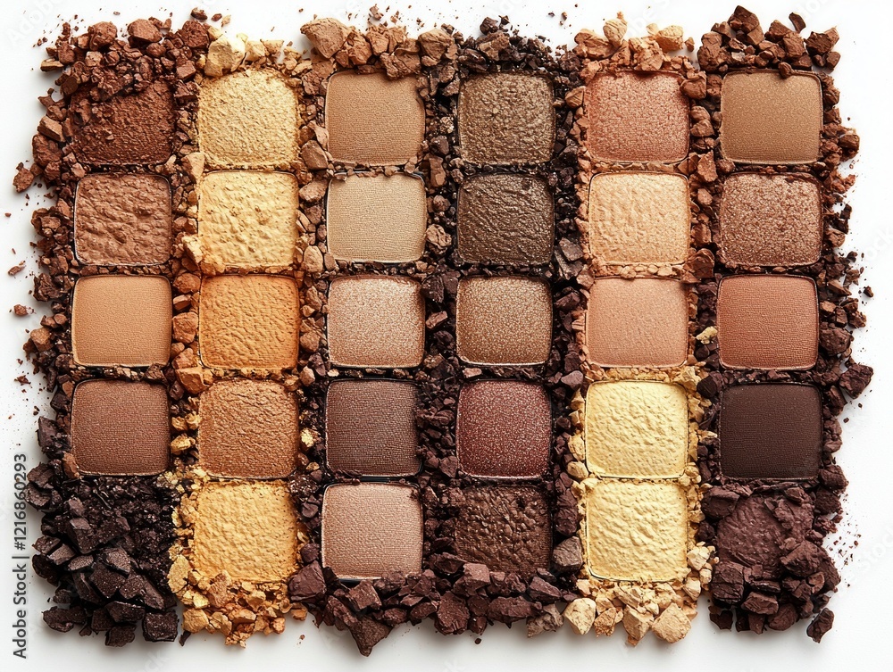Poster neatly arranged compacts of single color eyeshadow showcase range of neutral shades from light dark 
