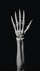 A skull-like skeletal arm reaching out against a black background for a spooky Halloween decoration