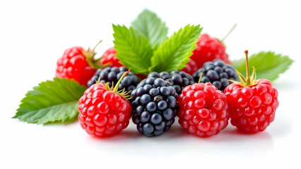 Fresh Raspberries Blueberries Blackberries isolated on white