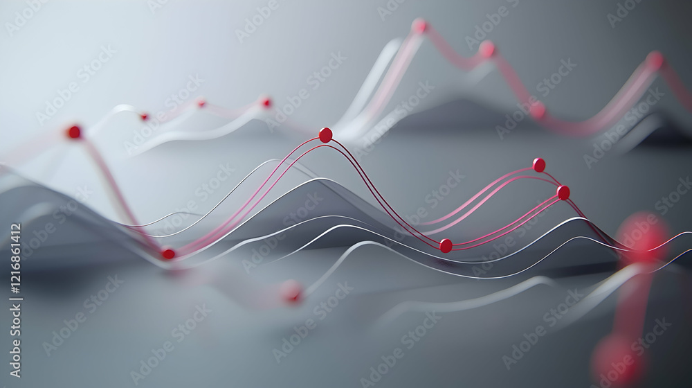 Poster a 3d graph illustrating simultaneous growth and loss trends with dynamic elements on a sleek gray ba