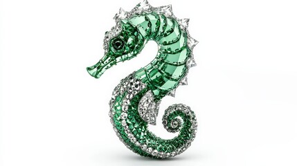 Obraz premium Elegant Green Seahorse Sculpture Adorned with Sparkling Crystals