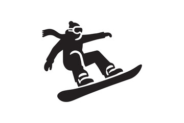 simple and subtle vector silhouette of ice skateboarding in black and white, set against a white background. 