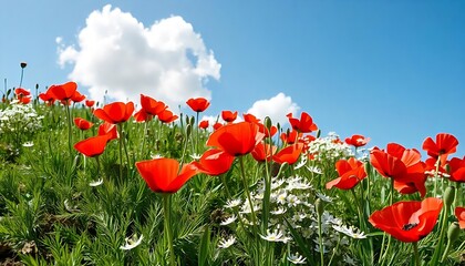 Obraz premium red tulips against sky