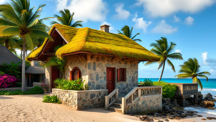 Colorful stone house on the beach,