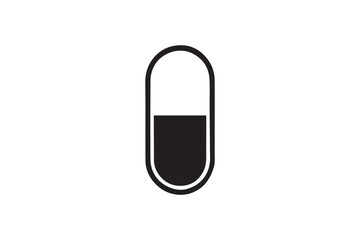 simple and subtle vector silhouette of medicine pill in black and white, set against a white background. 