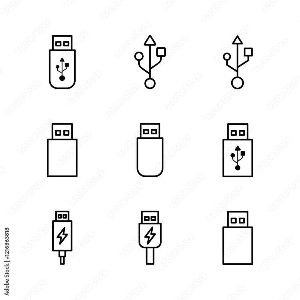 Poster usb icon set. flash disk icon vector