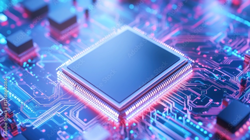 Poster close-up of a microchip on a circuit board