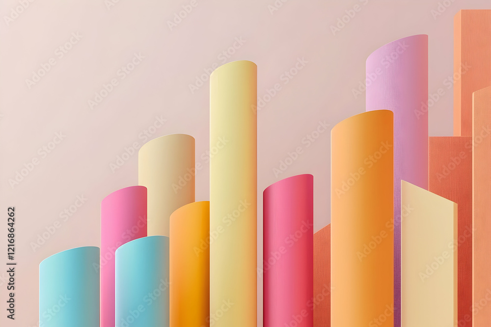 Poster abstract bar graph with bold colors and smooth curves on a solid neutral background