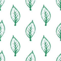 Obraz premium tea leaves pattern background. green leaves vector pattern background. Green tea leaf seamless pattern. seamless patterns with green leaves of tea.