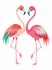 Elegant Flamingo Pair Watercolor Illustration: Tropical Love and Nature Art.