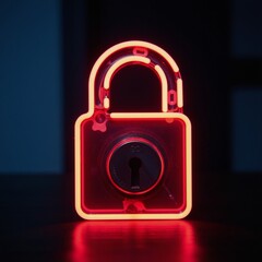 Neon-style padlock symbol for high-security visual representation