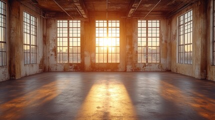 Sunset Loft Interior, Urban View, Empty Space