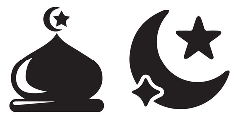 Symbol icon of Islamic. Muslim Mosque icon set.  Islamic holy prayer building. Eid moon icon. Vector illustration EPS 10