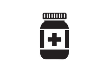 simple and subtle vector silhouette of medicine bottle in black and white, set against a white background. 
