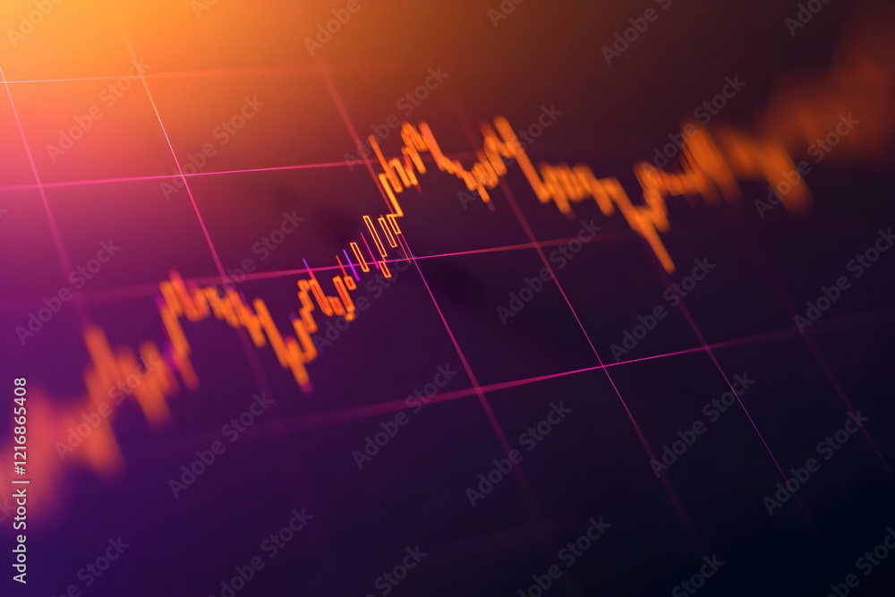 Poster closeup of a glowing financial chart with a sharp uptrend line on a dark gradient background