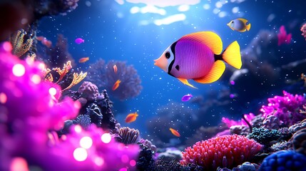 Vibrant Tropical Fish Swimming Amidst a Colorful Coral Reef