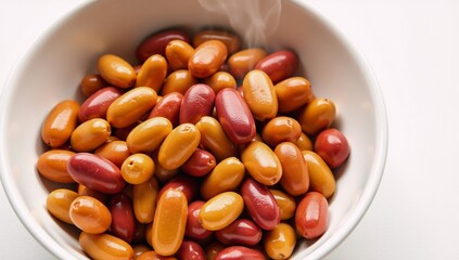 Close-up of boiled beans in a tasty organic and nutritious homemade vegan dish featuring cooked kidney beans