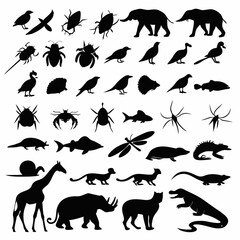 Comprehensive Animal Silhouette Collection: 300 Vector Wildlife Icons for Design.