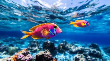Fototapeta premium Vibrant Tropical Fish Swimming in a Coral Reef