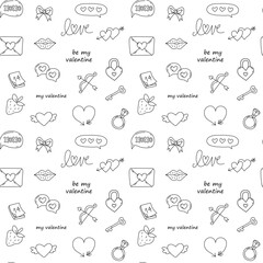 Valentine doodle elements. Cute love themed clipart for Valentine's Day