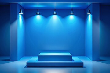 Blue Podium Display in Modern Blue Studio - Product Presentation Background