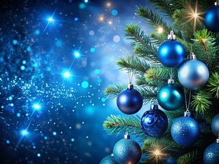 Blue Starry Christmas Balls & New Year Background - Festive Holiday Decoration with Copy Space