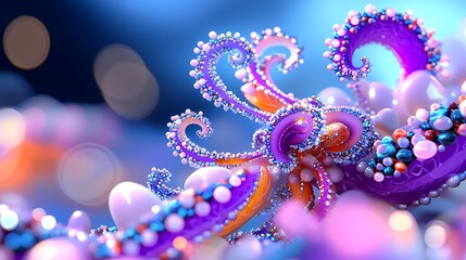 Whimsical Bioluminescent Octopus in an Abstract Underwater Scene