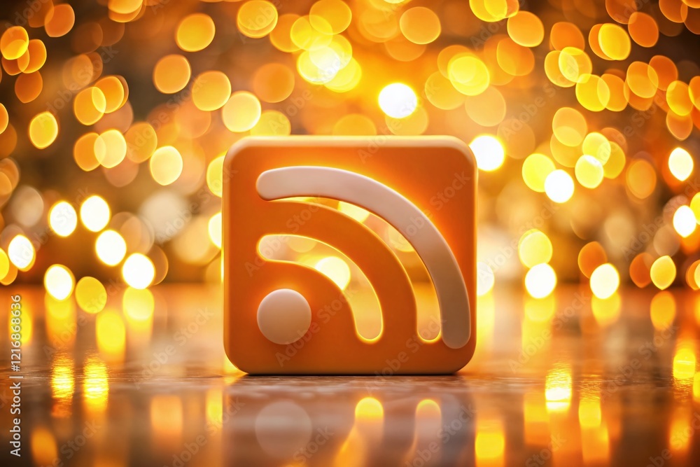 Poster bokeh orange rss feed symbol background - abstract technology stock photo