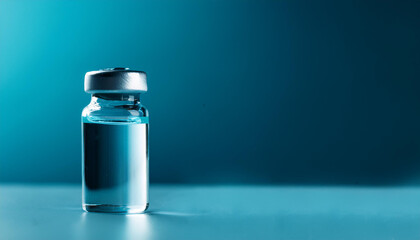 Medical glass vial with liquid. Health and medicine treatment. Drug, vaccine for injection.