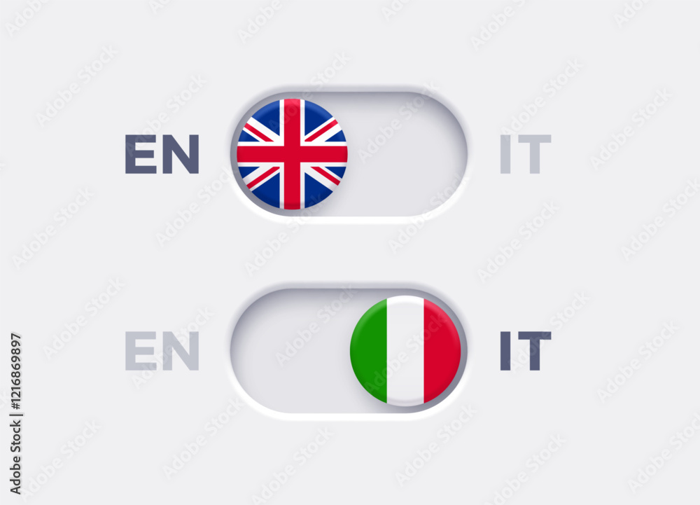 Leinwandbilder english language mode and italian language mode toggle switch buttons.toggle slider with united king