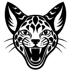  laughing serval head silhouette vector illustration