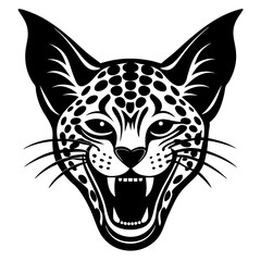  laughing serval head silhouette vector illustration