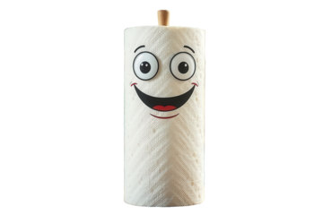 Cartoon paper towel roll with smiling face, isolated transparent png