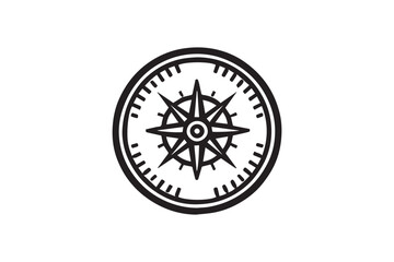 simple and subtle vector silhouette of compass in black and white, set against a white background. 