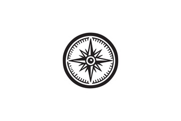 simple and subtle vector silhouette of compass in black and white, set against a white background. 