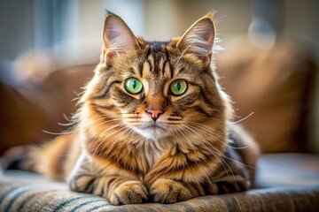 Candid American Bobtail Cat Portrait: Relaxed Domestic Feline at Home