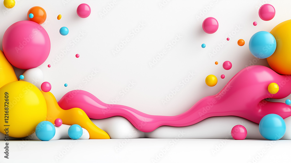 Poster vibrant abstract patterns featuring colorful spheres and fluid shapes in a modern interior design se