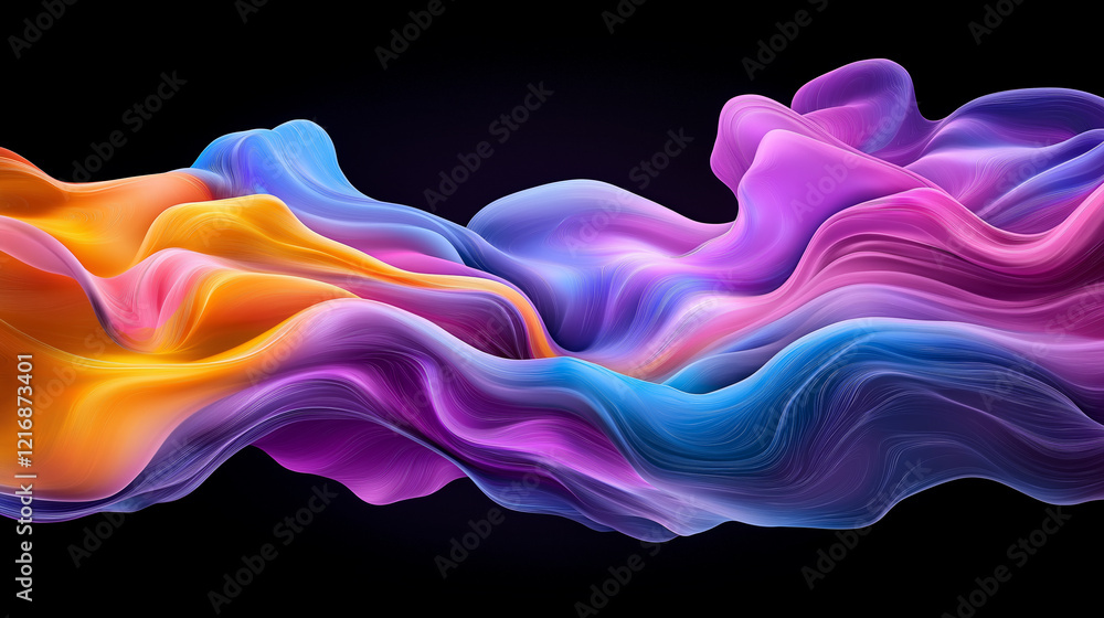 Poster vibrant abstract patterns created by ai showcase a mesmerizing blend of colors in dynamic wave forma