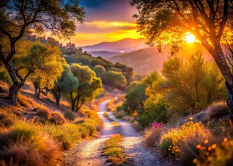 Fototapeta premium Castril Sendero: Bokeh Trail Hiking Path Andalusia Spain