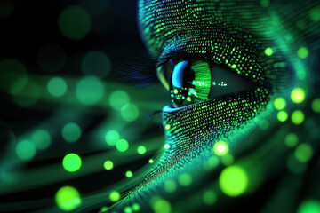 An image suggesting connections through global data exchange, futuristic, blue and green hues, digital art