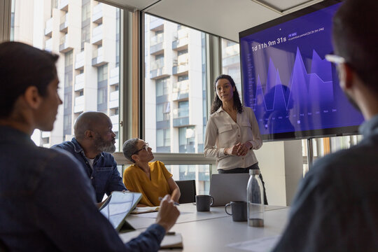 African American businesswoman giving a presentation in a corporate meeting