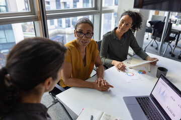 Successful mature businesswoman advising a female led startup 