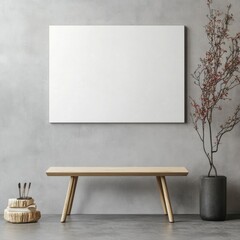 Minimalist interior scene with blank canvas and natural decor elements