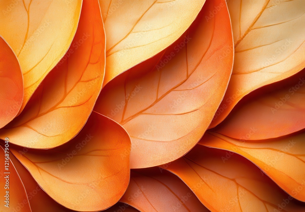 Poster close-up view of vibrantly colored orange leaves with intertwined patterns and textures, capturing t
