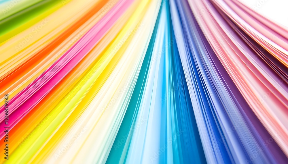 Poster a vibrant array of colorful sheets flowing in a dynamic wave. the spectrum showcases a blend of hues