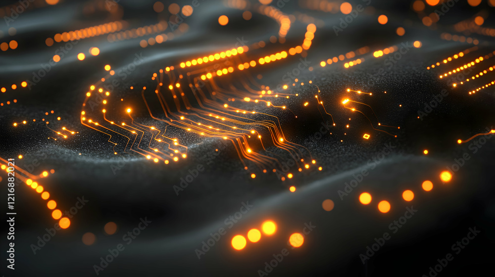 Poster abstract digital network texture with glowing orange lines and particles