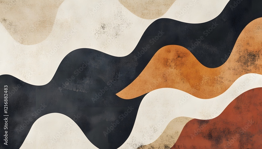 Poster this abstract design features flowing shapes in earthy tones, creating a harmonious blend of colors 