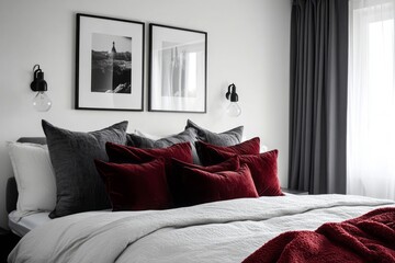 Modern Bedroom Decor With Gray And Burgundy Accents