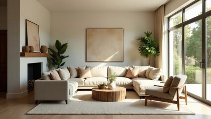Relaxing Living Room Design with Neutral Tones and Natural Light
